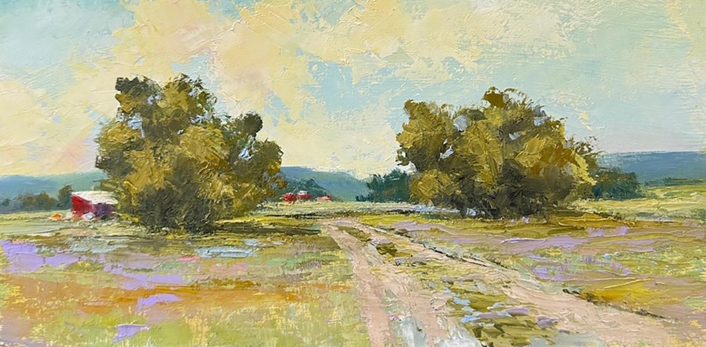 field with trees and pathway