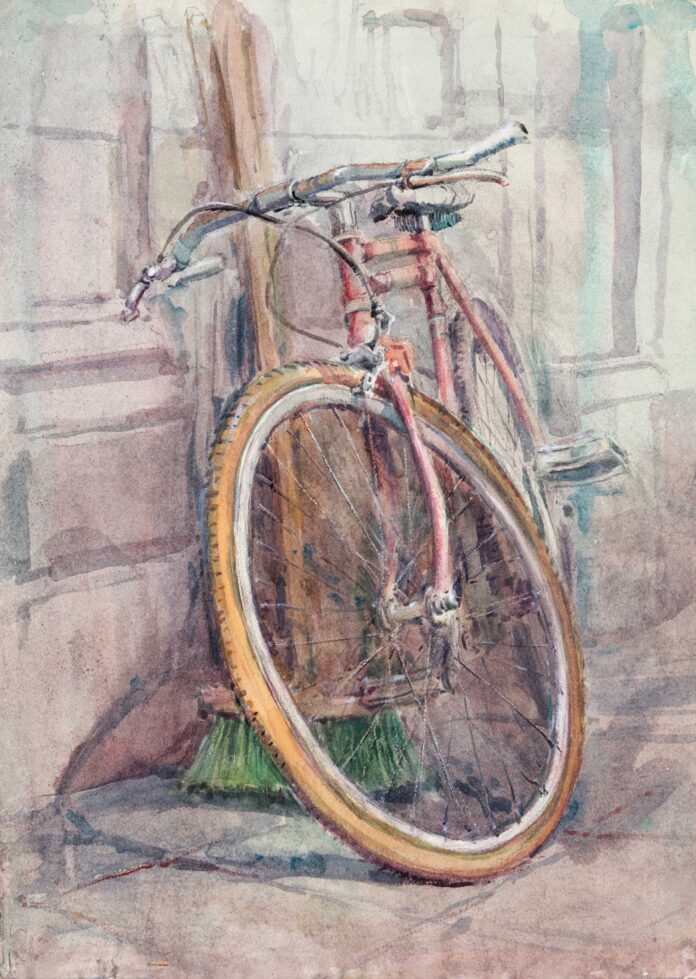 TIMOTHY J. CLARK (b. 1951), Mexican Bicycle, 2018–20, watercolors on paper, 30 x 22 in., available through the artist