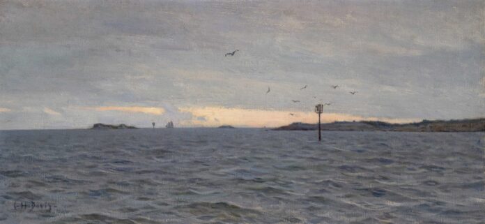 Charles Harold Davis (1856–1933), "On the Sound, Noank," Connecticut, c. 1895, oil on canvas, 14 x 30 in., private collection, Connecticut Tonalism art