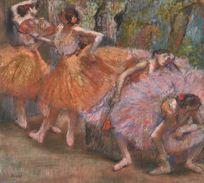 Edgar Degas (1834–1917), "Dancers with Fans," c. 1898, pastel on paper, 24 1/2 x 27 1/2 in., Wadsworth Atheneum Museum of Art, 1945.209
