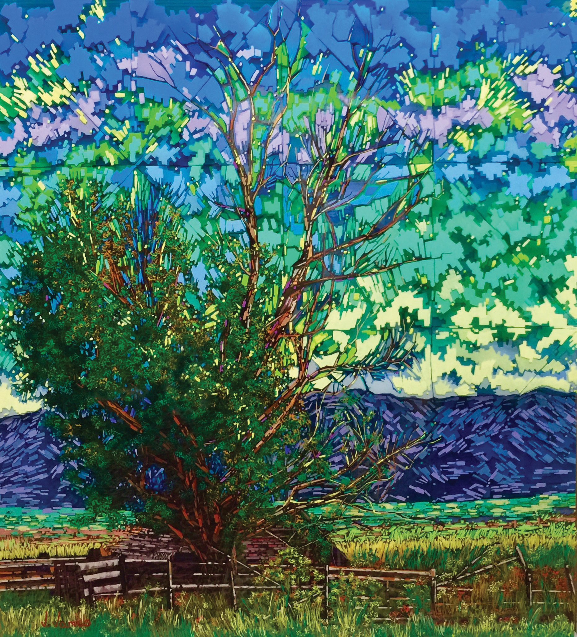 Janell James (b. 1974), "Punctuating the Blue," 2020, acrylic on layered acrylic glass, 48 x 44 in., RARE Gallery (Jackson, Wyoming)