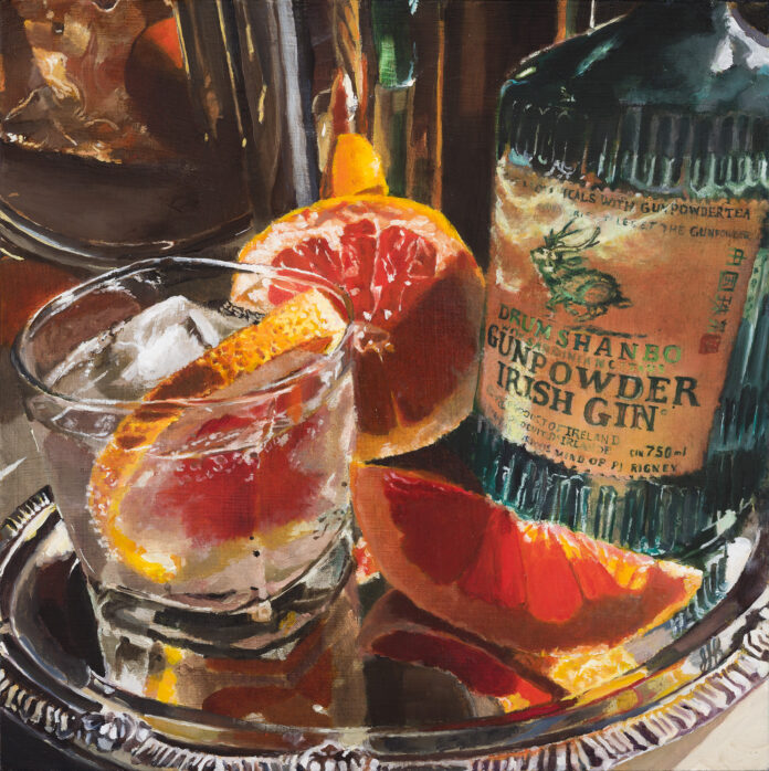 Jennifer Kershaw (b. 1981), Drumshanbo and Grapefruit, 2024, oil on panel, 10 x 10 in., available through the artist