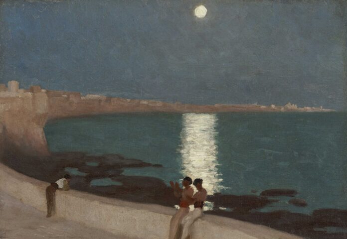 Frederic Leighton, "The Bay of Cádiz, Moonlight," 1866, oil on canvas, 8 x 11 1/2 in., Leighton House, Royal Borough of Kensington and Chelsea plein air landscape sketches - Frederic Leighton, "The Bay of Cádiz, Moonlight," 1866, oil on canvas, 8 x 11 1/2 in., Leighton House, Royal Borough of Kensington and Chelsea