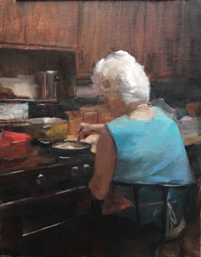 Susan Patton, “Still Stirring (At 93),” Oil, 14x11 in., First Place Overall in the September 2024 PleinAir Salon