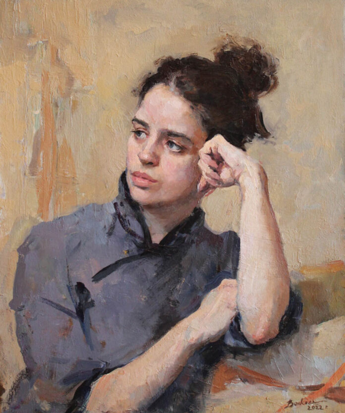 Building an art collection - Olga Volkova (b. 1994), "Portrait of Anna," 2022, oil on canvas, 23 1/2 x 19 1/2 in.